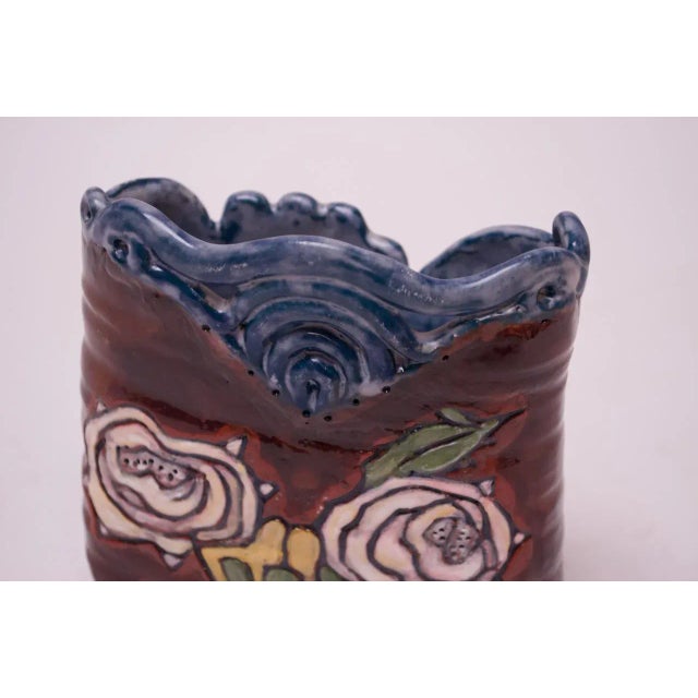 Midcentury Studio Terracotta Floral Vase Signed For Sale - Image 10 of 12
