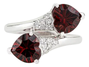 Chic 3.95ct Heart Shape Garnet Diamond Art Deco Bypass Ring Size 4 in 14k Gold