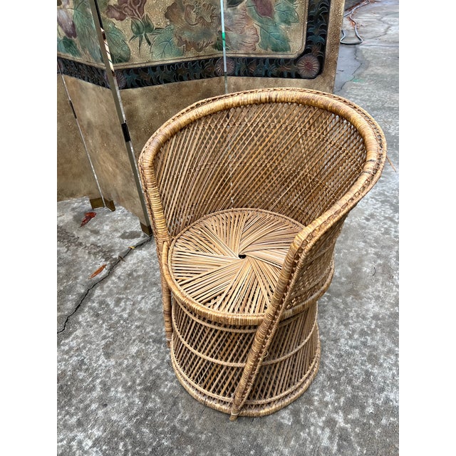 Boho Chic 1970s Rattan Wicker Collection Pair of Chairs and Matching Table White Glove Trio For Sale - Image 3 of 9