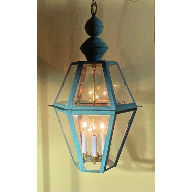 American Large Single Solid Copper Hanging Lantern. 27” X 16” For Sale - Image 3 of 15