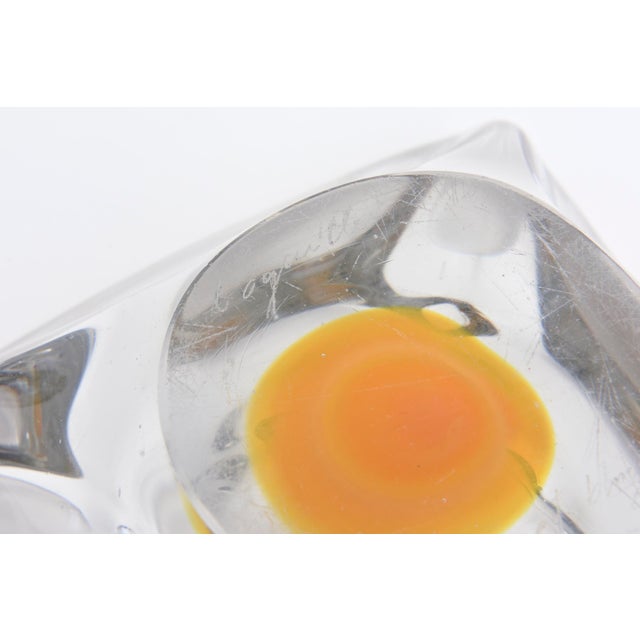 1960s Vintage Swedish Coquille Flygsfors Glass Bowl With Yellow Orange Center For Sale - Image 5 of 7