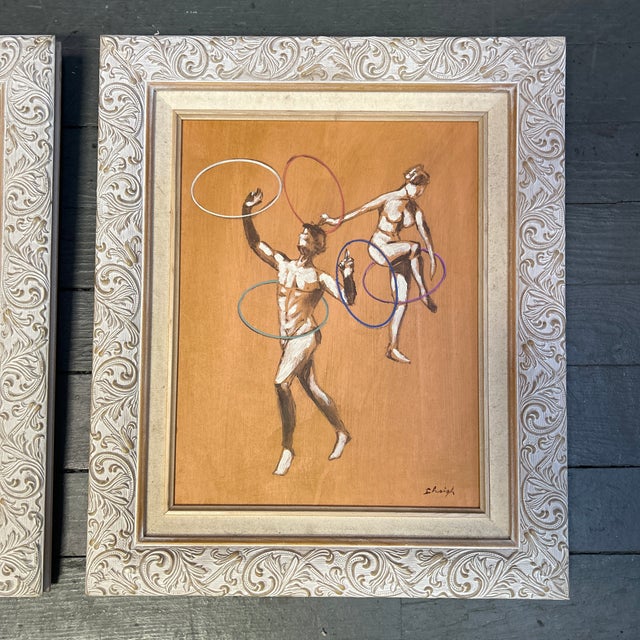 Set of two original “hoop dance” paintings by Stephen Heigh. Signed and framed. Each measure 11x14 or 16x19 framed. Check...