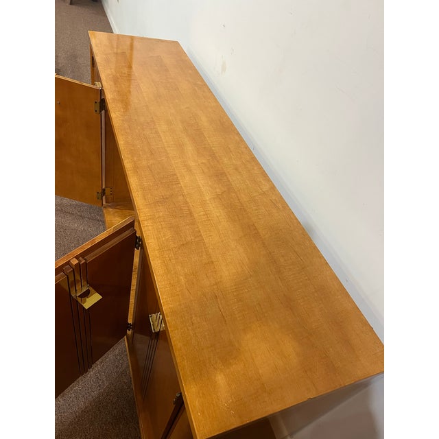 1960s Hickory White Genesis Art Deco Tiger Maple Sideboard Buffet Cabinet For Sale - Image 11 of 12