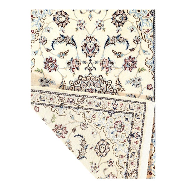 Traditional Ivory Fine Hand Knotted Persian Silk & Wool Nain Rug For Sale - Image 3 of 4