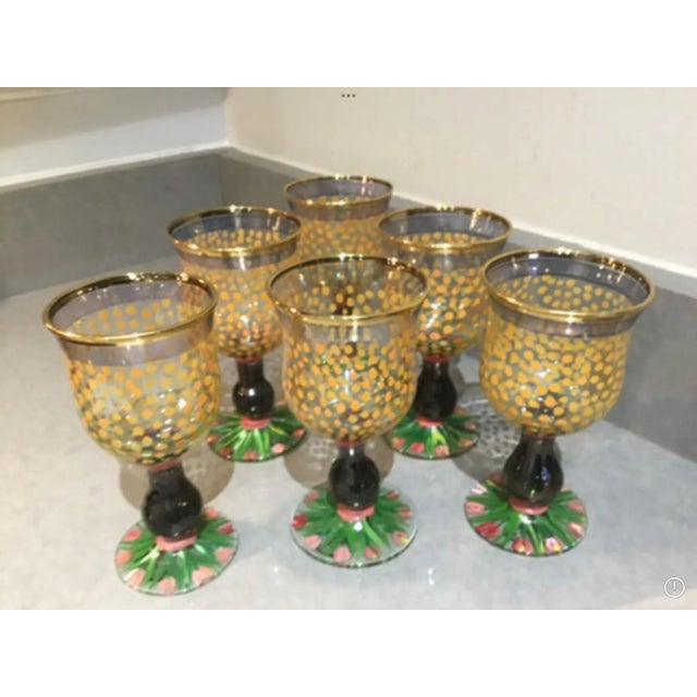 1990s 1990s Mackenzie-Childs Hand-Painted Juice / Wine Glasses- Set of 6 For Sale - Image 5 of 6