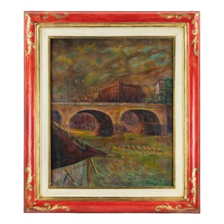 Sirio Pellegrini, Cityscape, Oil on Paper, 1966 For Sale