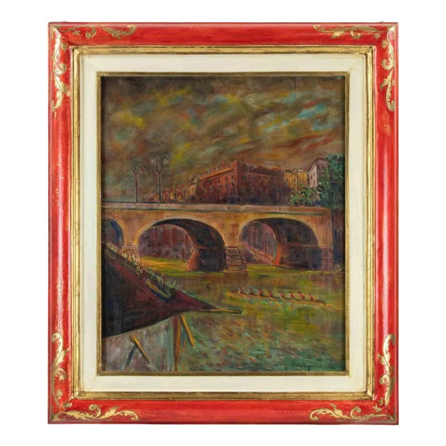 Sirio Pellegrini, Cityscape, Oil on Paper, 1966 For Sale