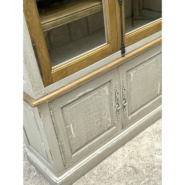 Antique White Vintage Distressed Wood and Glass Tall Cabinet For Sale - Image 8 of 14