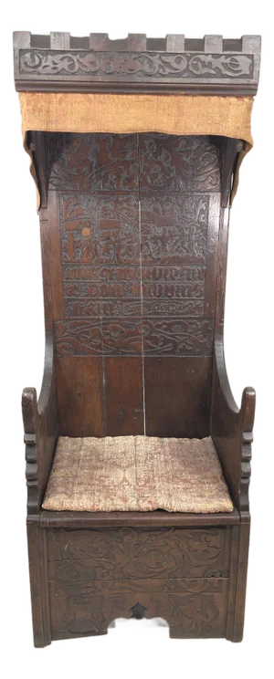 Antique German Carved Pine Wood Cathedra Throne Chair 18th C. Or Medieval