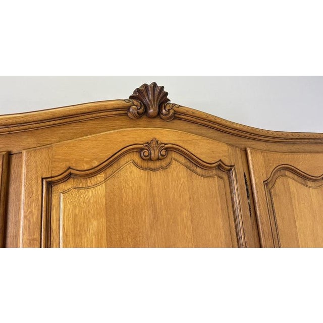Vintage French Louis XVI Style Carved Oak 3-Door Armoire For Sale - Image 6 of 13
