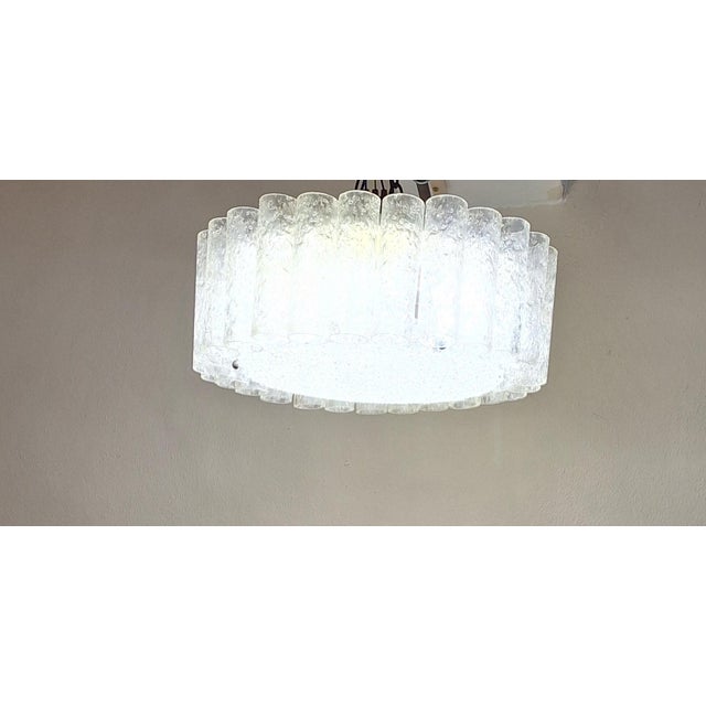 1970s Flat Vintage German Ceiling Lamp with Metal Housing and Ice Glass Shades from Doria, 1970s For Sale - Image 5 of 13
