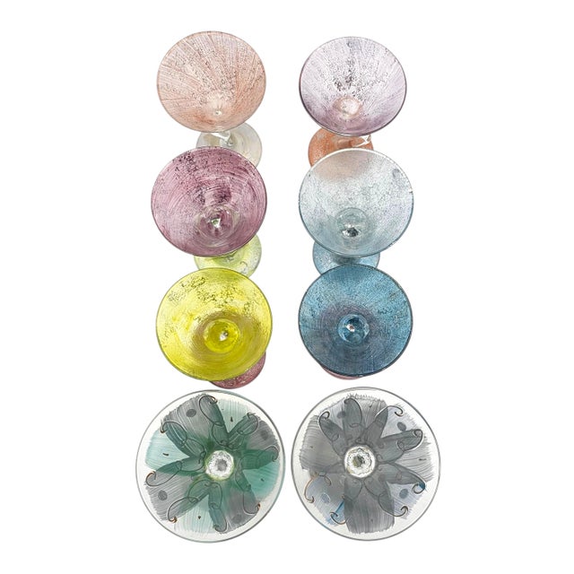 Set of 6 Jeing Hand Blown Pastel Art Glass Martini Glasses, Mixed Sizes For Sale In San Francisco - Image 6 of 18