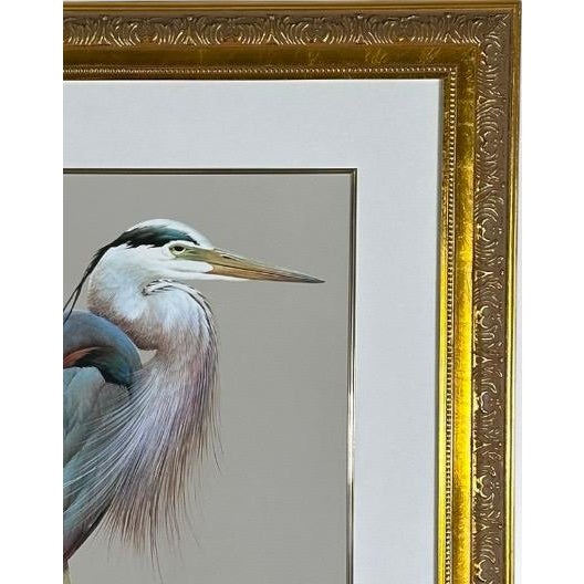 Wood Late 20th Century Art LaMay Signed Limited Edition Bay Blue Heron Gold Gilt Framed Giclee For Sale - Image 7 of 14