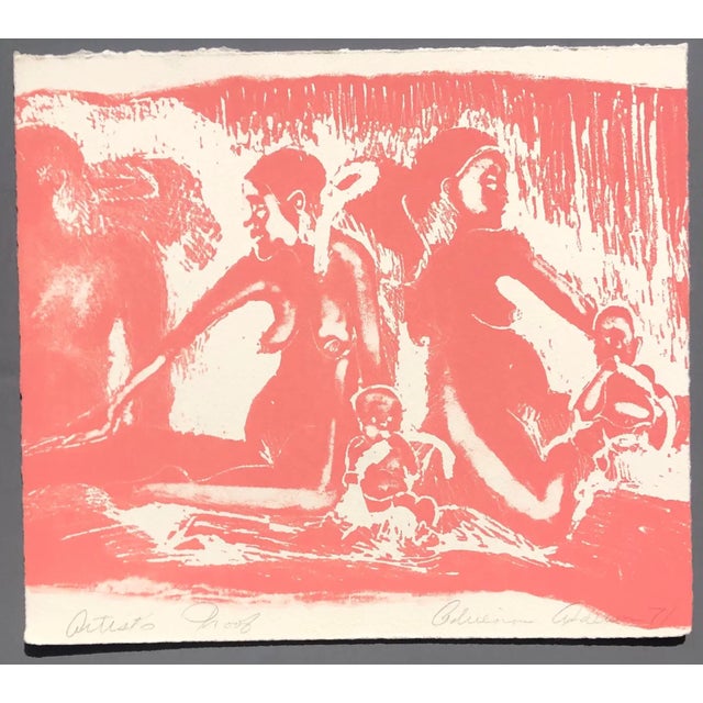 "It's Much too Hot!" pink Mother and Child lithograph by Atlanta artist Adrienne Anderson (1949-2020). Anderson earned her...