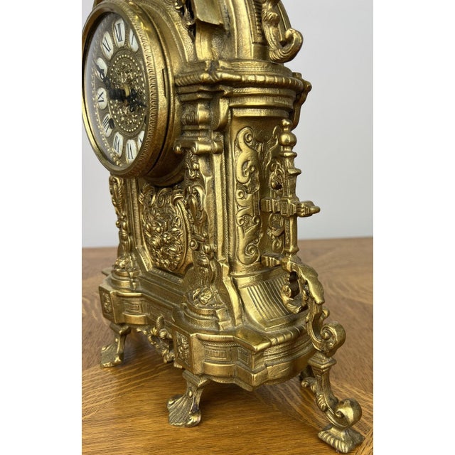 Vintage Style Brass Ornate Mantel Clock For Sale - Image 10 of 17