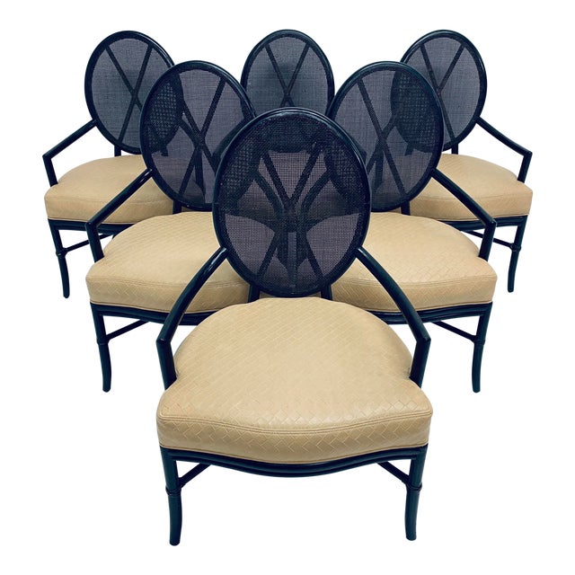 Set of Six McGuire Rattan and Bamboo Dining Arm Chairs ...