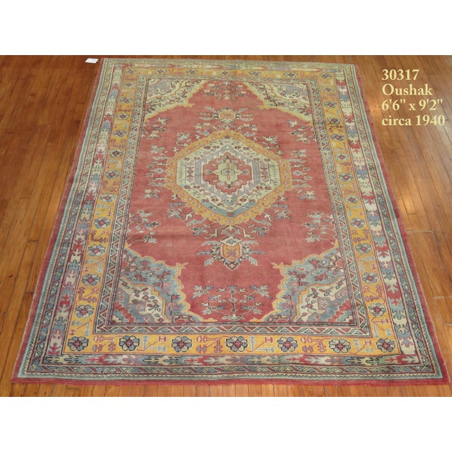 Mid 20th Century Vintage Turkish Oushak Medallion Rug - 6'6" x 9'2" For Sale - Image 5 of 5