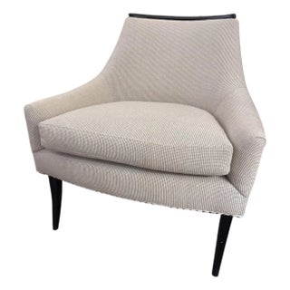 Custom Curved Barrel Upholstered Accent Chair in Neutral Check Fabric For Sale