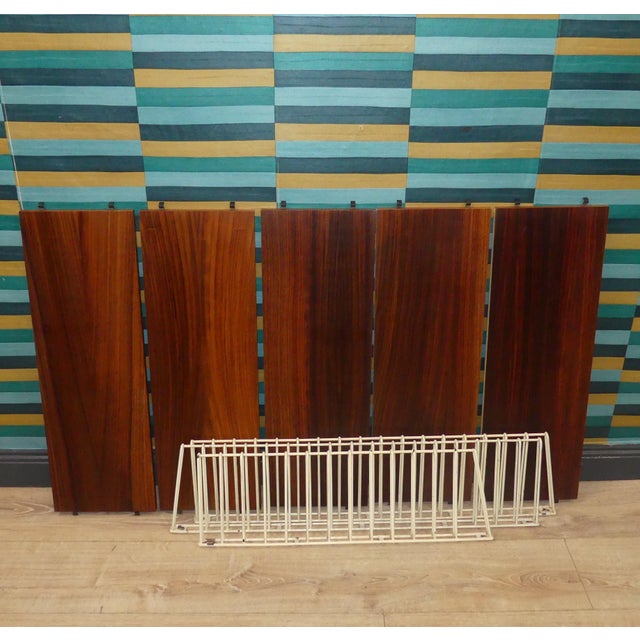 Mid-Century Modern String Shelf with Illuminated Covers in Dark Wood Veneer and White Ladders from Musterring International, 1960s For Sale - Image 10 of 16