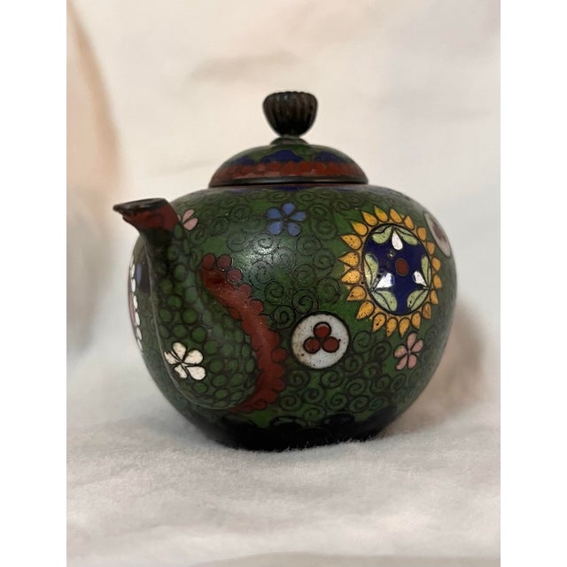 Antique Meiji Period Japanese Cloisonné Small Teapot For Sale - Image 4 of 7