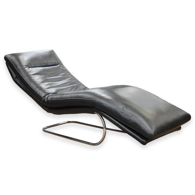 Animal Skin W. Schillig Daily Dreams Black Leather & Chrome Cantilever Chaise Lounge Chair For Sale - Image 7 of 8