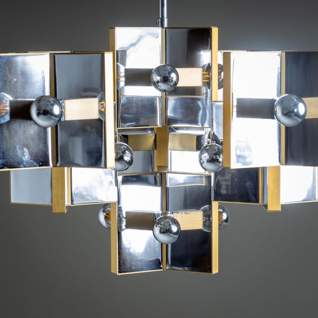 Gaetano Sciolari Chrome and Brass Chandelier by Gaetano Sciolari, Italy, 1970s For Sale - Image 4 of 18