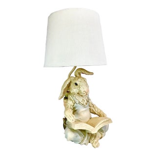 Vintage Arts & Crafts Boho Chic Whimsical Bunny Rabbit Figural Table Lamp For Sale