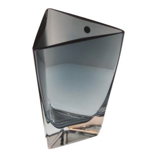 Vintage Blue Gray Glass Triangular Vase | Made in Poland For Sale