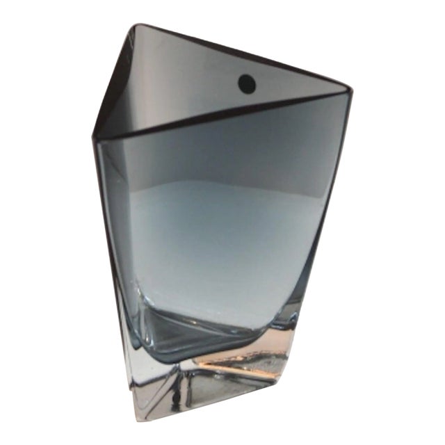 Vintage Blue Gray Glass Triangular Vase | Made in Poland For Sale