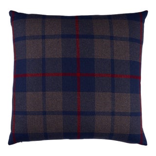 Schumacher Montana Wool Plaid 18" Pillow In Navy For Sale