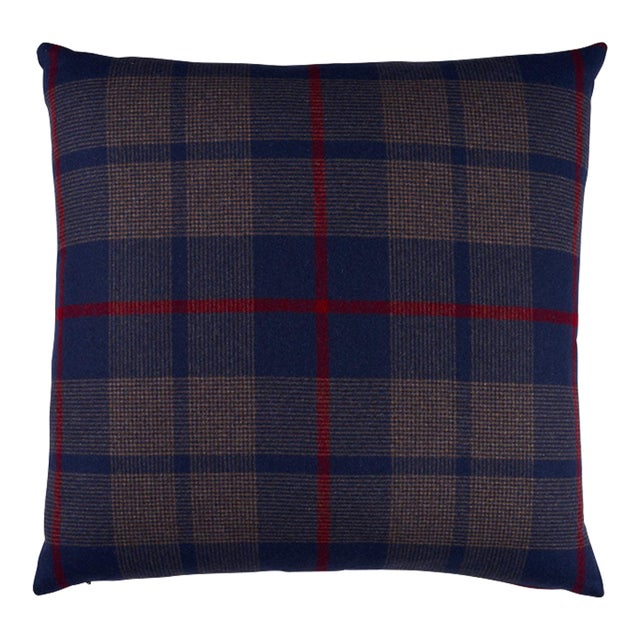 Schumacher Montana Wool Plaid 18" Pillow In Navy For Sale