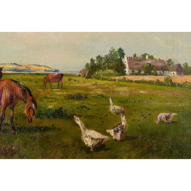 Niels Christiansen, Landscape with Horses and Geese, 1920s, Oil on Canvas For Sale - Image 4 of 10