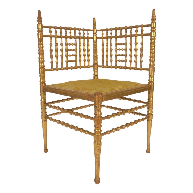 1970s Italian Gold Leaf Bamboo Corner Chair For Sale