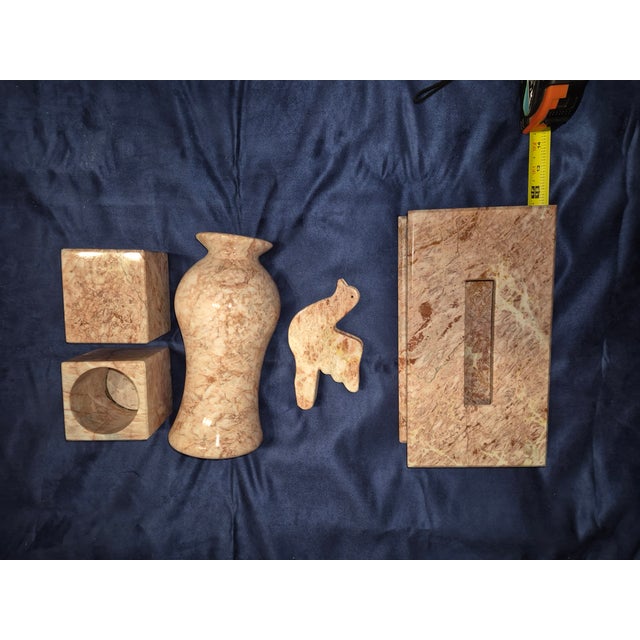 Mid-Century Modern Mid 20th Century 5-Piece Postmodern Pink & Cream Marble Bathroom Vanity Set Fd For Sale - Image 3 of 10
