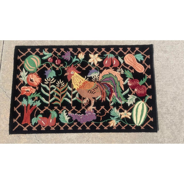 Folk Art Hand Hooked Wool Rooster Rug For Sale In Dallas - Image 6 of 7