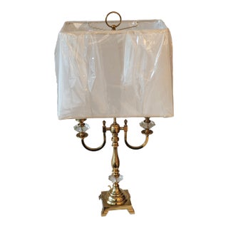20th Century Brass 2 Light Table Lamp With Shade For Sale