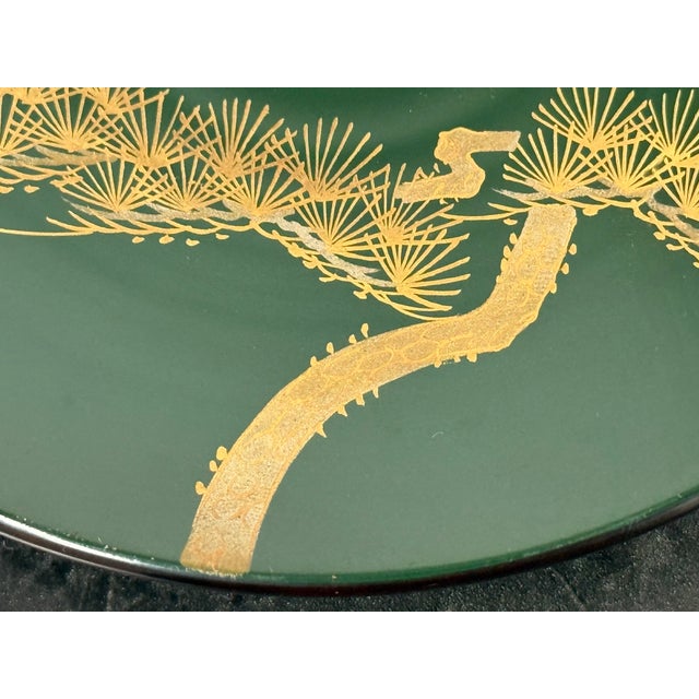 Japanese Green Lacquerware Plates + Bowl, Set of Five For Sale - Image 10 of 12