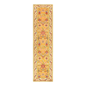 1950s Yellow Saffron Floral Vintage Savonnerie Rug 4'0" X 16'0" Handknotted Wool Carpet