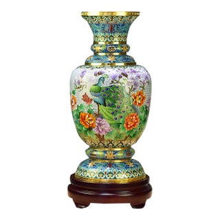 Early 21st Century Official Gift Cloisonné Enamel "Song of Prosperity" Peacock Vase For Sale