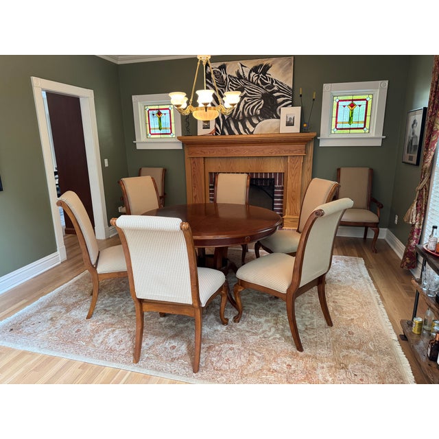 Brown Solid Wood Dining Table and Eight Chairs For Sale - Image 8 of 8