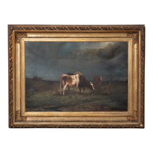 19th Century Large Swedish Oil on Canvas Painting of Three Cows