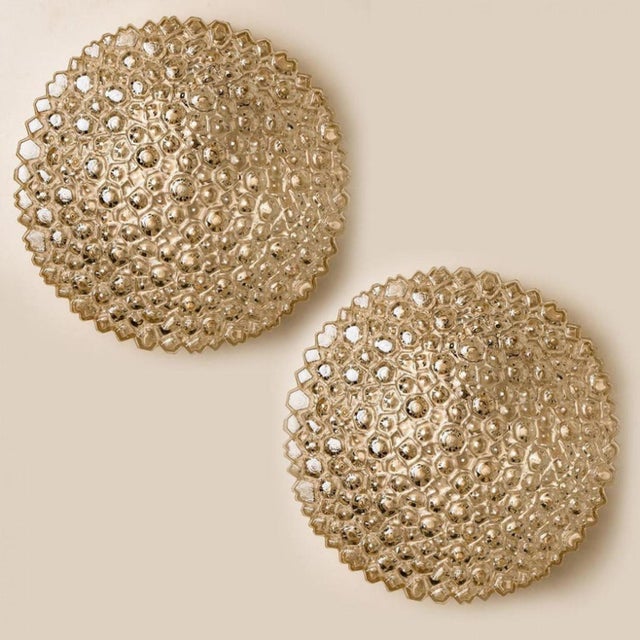 Brass & Amber Glass Wall Lights / Flush Mounts attributed to Motoko Isshi for Staff, 1970, Set of 2 For Sale - Image 18 of 18