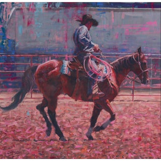 Pink Rope by Jeff Slemons | Gouache On Illustration Board Horseback rider preparing to rope. For Sale