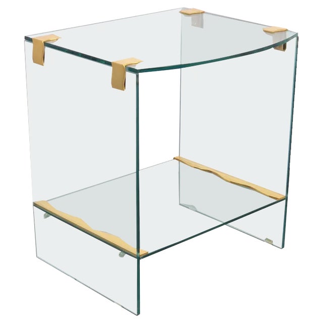 Vintage Regency Brass & Glass Side Table, 1970s For Sale