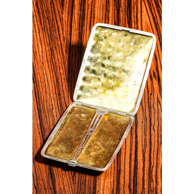 Silver Fantastic Art Deco Engine Turned Sterling Silver Enamel Antique Cigarette Case and Vesta Tobacciana For Sale - Image 8 of 15