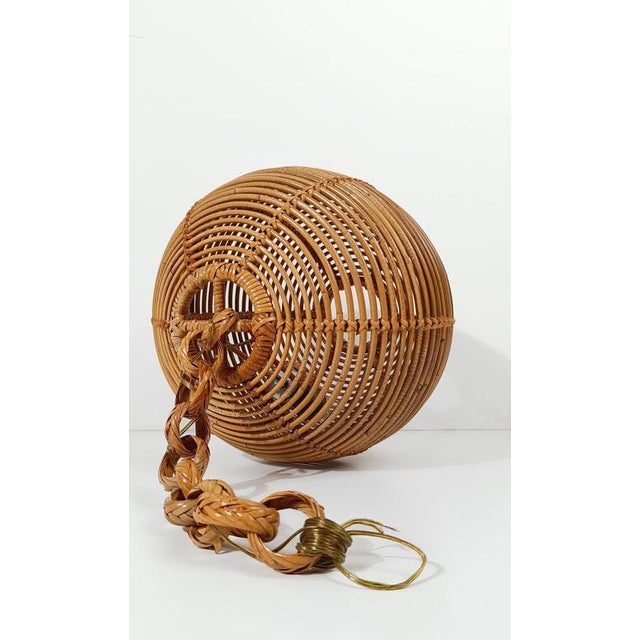 Vintage Cane and Rattan Globe Pendants, 1970s, Set of 2 For Sale - Image 4 of 18