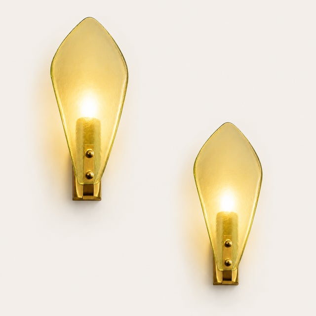 Glass Modern Italian Champagne Sanded Leaf Murano Glass Wall Sconces, 4-Piece Set For Sale - Image 7 of 9