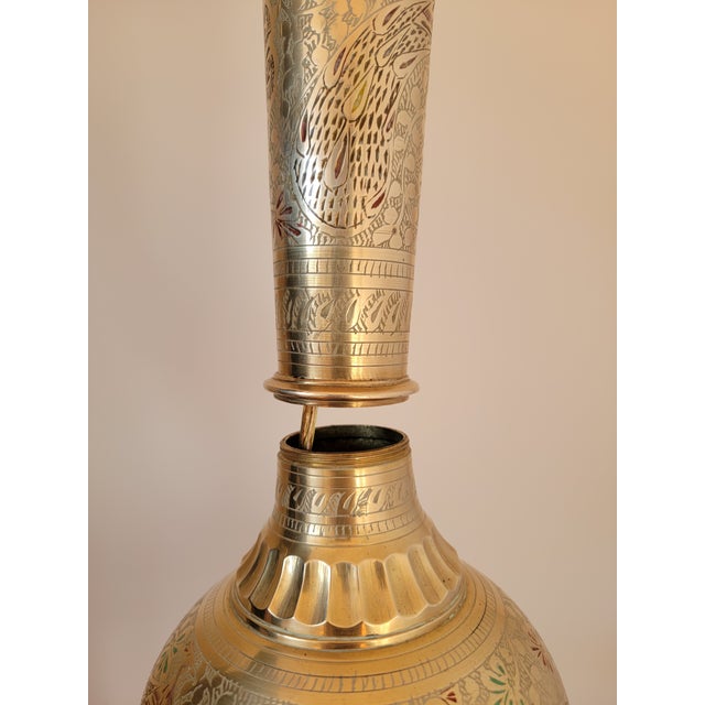 Vintage Hand Painted Brass Side Table Lamp From India For Sale - Image 15 of 16