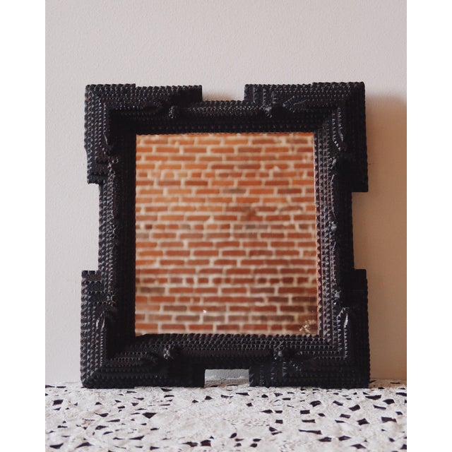 Folk Art Antique Hand Carved Tramp Art Mirror, Late 19th Century For Sale - Image 3 of 18