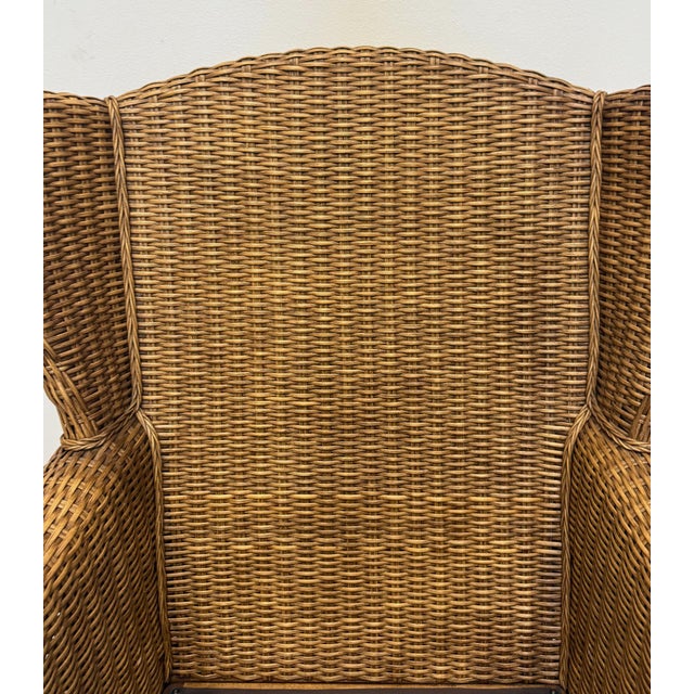 Traditional Vintage Braxton Culler Havana Woven Rattan Wingback Chairs, Pair For Sale - Image 3 of 14